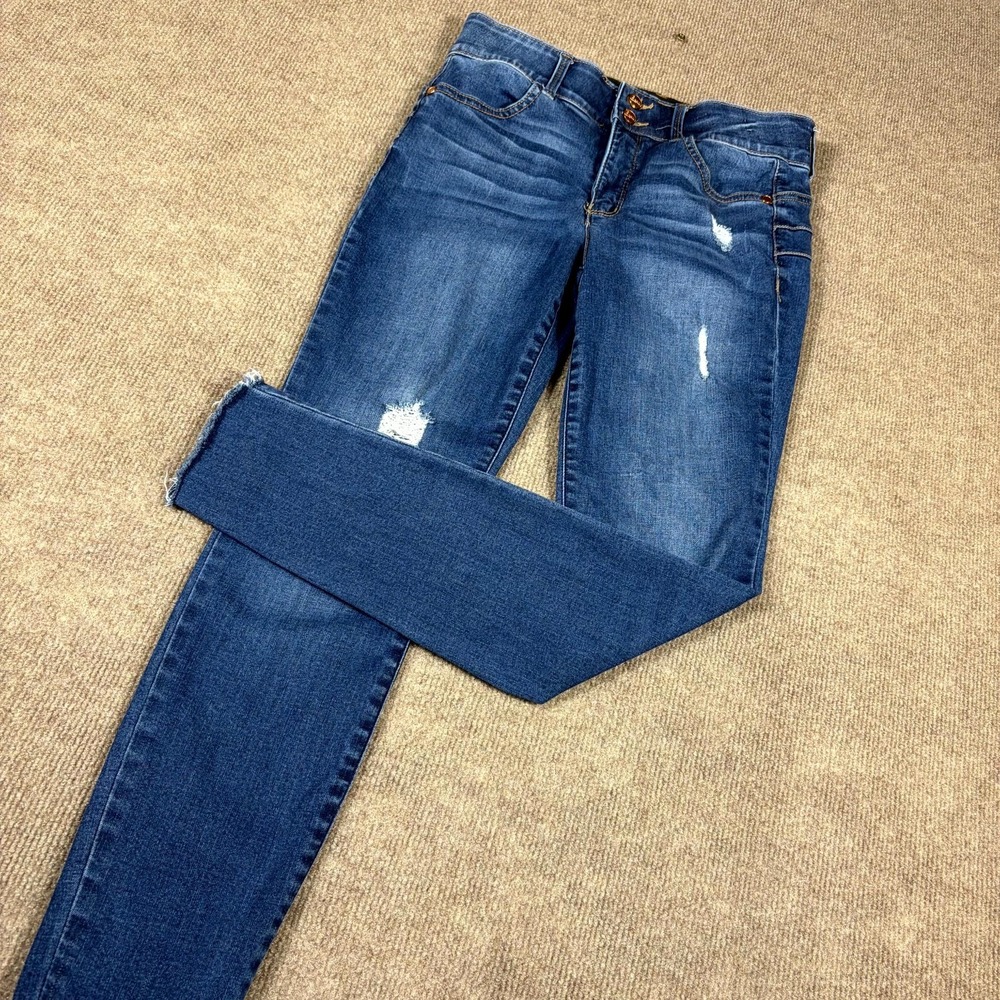 Candie's Mid Rise Sculpt Skinny Jeans Girl's 5 Blue Denim Distressed Whiskering